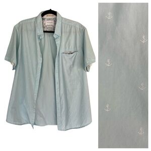 Denim & Flower Ricky Singh Cotton Anchor Print Short Sleeve Button Down Shirt
